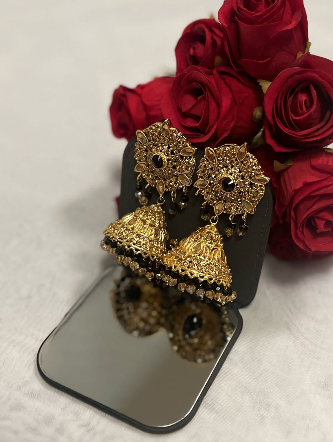 Black Square Kundan Jhumkas