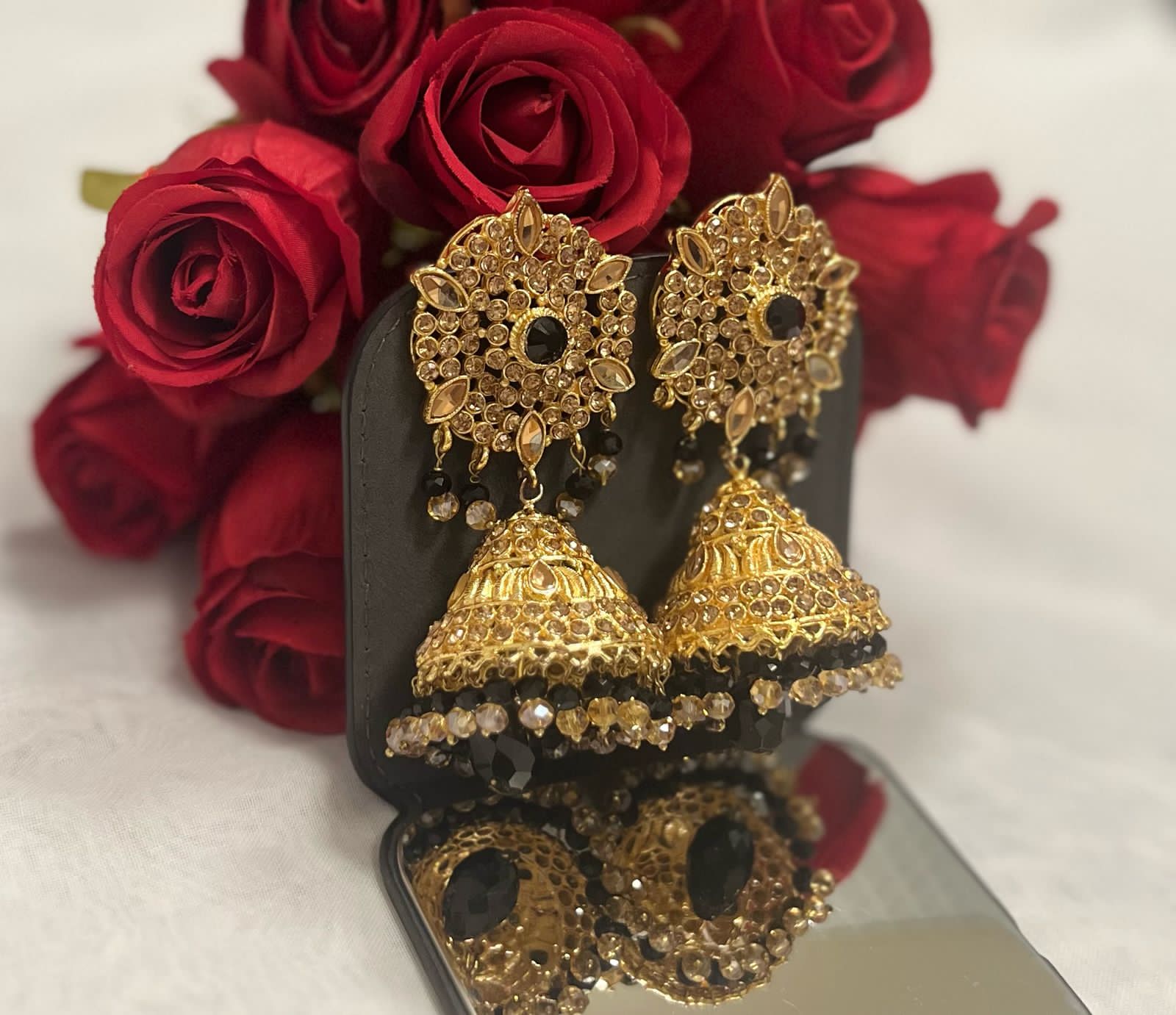 Black Square Kundan Jhumkas