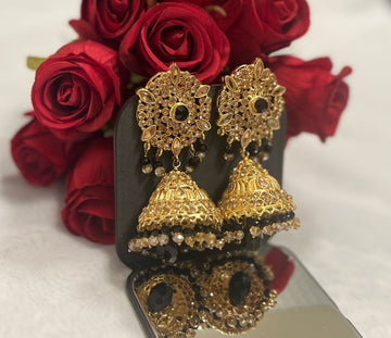 Black Square Kundan Jhumkas